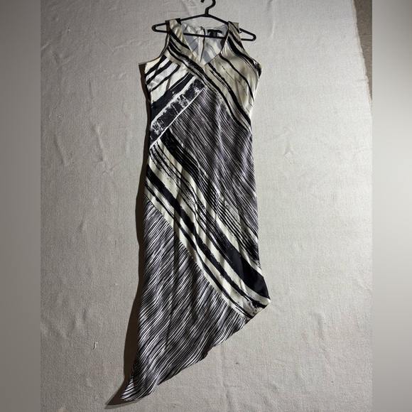 Kenneth Cole 100% Silk Bias Cut Asymmetrical Black and White Dress - Picture 3 of 9